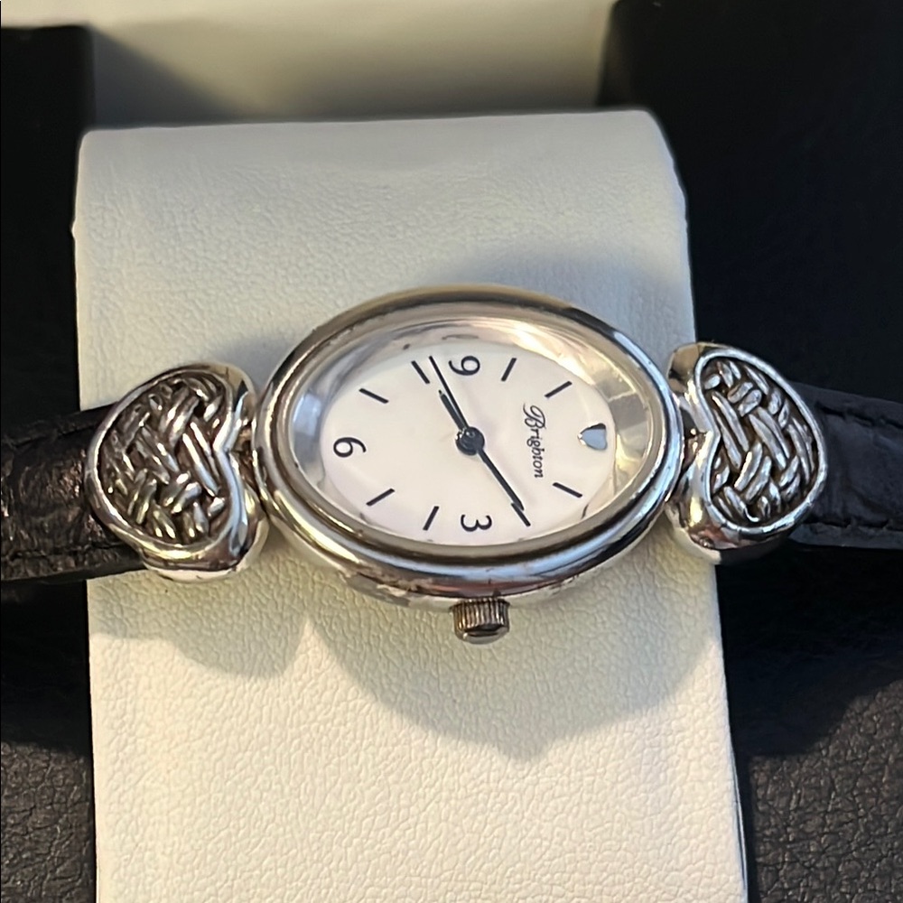 Brighton “Glasgow” Silver Tone Heart Accent Watch w/Black & Brown Leather Band - Picture 2 of 9